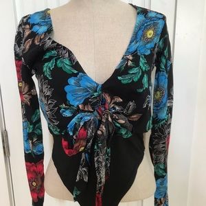 Nasty gal floral front tie bodysuit in black